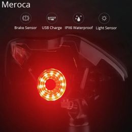 Meroca Smart Tarel Ticycle Sensor de frenos Bike Luz trasera recargable Auto/APAGADO LEDLA VISIBILIDAD DE AUTO LIGHTLA VISIBILIDAD