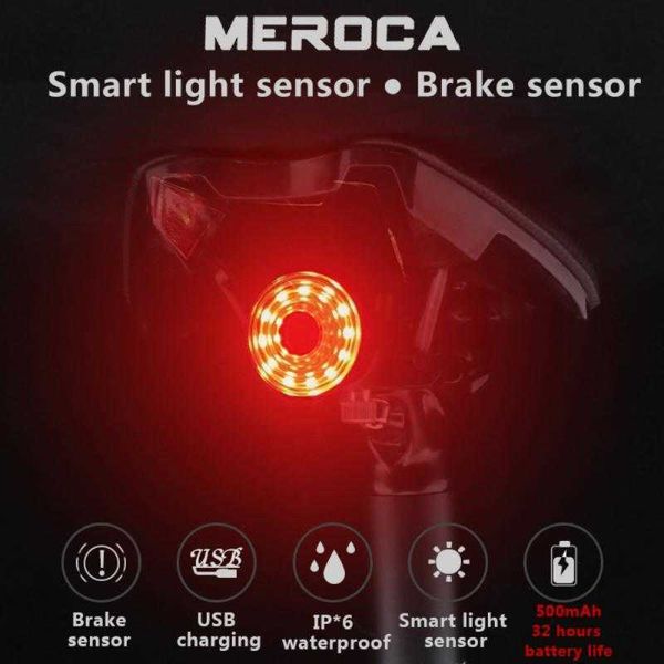 MEROCA WR15 vélo capteur Intelligent feux de freinage Usb route vtt rechargeable feux arrière USB clignotant vélo lampes 0202