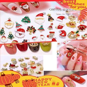 Merry Art Stickers 3d Nail Sticker Decals MANICURE Sieraden Bronzing Christmas Tree Santa Claus Snowflake Hat Socks Decoratie