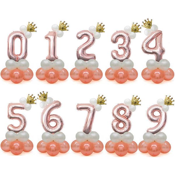 Joyeux Noël 1 2 3 4 5 6 7 8 9 Ballons en aluminium avec chiffres en or rose Ballon à hélium en latex numérique Ensemble de mariage Baby Shower Fête d'anniversaire en gros