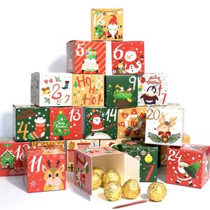 Joyeux Noël Calendrier de l'Avent Boîtes 24 jours Papier Kraft Compte à rebours de l'Avent Boîte-cadeau de bonbons pour les enfants et la famille Favour SN4994