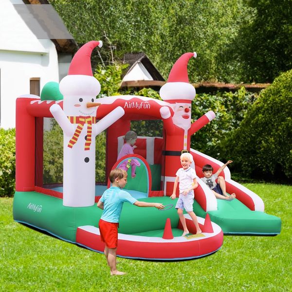 Feliz Navidad Casa de rebote Tobogán Inflables Casa de juegos Muñeco de nieve y Papá Noel Castillo de salto con piscina de bolas Juguetes de Navidad para niños Regalos Puente para juegos de niños