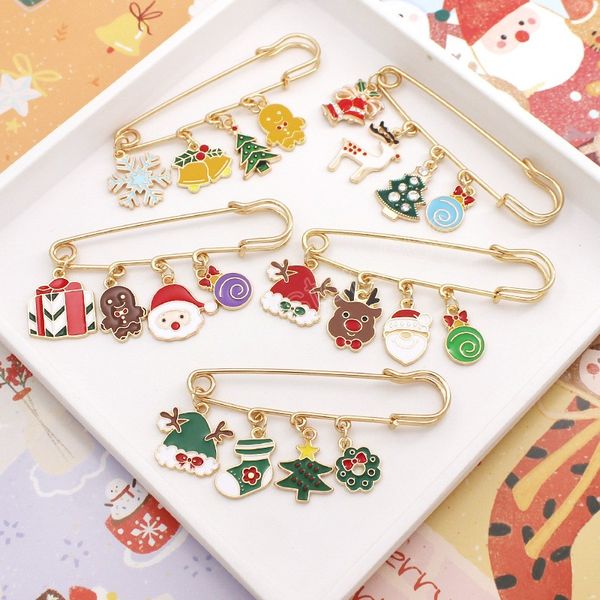 Joyeux Noël Broche Arbre De Noël Père Noël Gant Chaussette Bonhomme De Neige Cerf Flocon De Neige Pendentif Chaîne Gland Aiguille Pins Bijoux De Fête