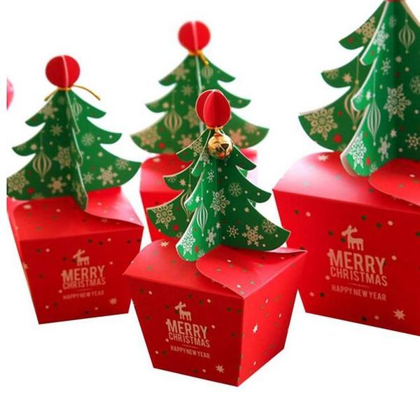 Joyeux noël boîte à bonbons sac 3D arbre de noël boîte-cadeau avec cloches boîte en papier sac cadeau conteneur fournitures Navidad GA489