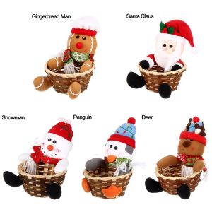 Merry Christmas Candy Storage Basket Deer Sneeuwman Santa Claus Kerstmis ornament Cookies Bag Kids Kerstcadeau Storingen Manden