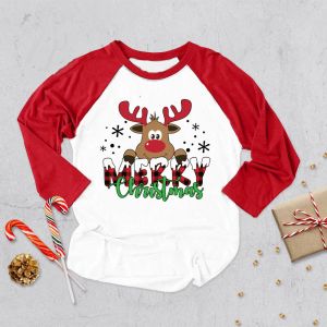 Joyeux Noël à cerf imprimé Kid Raglan Shirt Boys Girls Party Party T-shirt Fall Outfit Tenue Enfant Enfant à manches longues Tops Vêtements