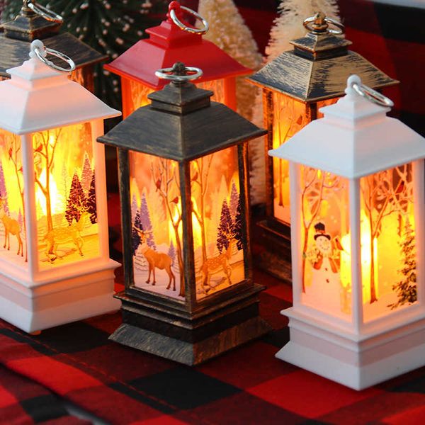 Joyeux Noël Lanterne Clignotant Bougie Fête De Noël Père Noël Cerf Bonhomme De Neige Lampe 2021 Kerst Noel Ornements Lumières Cadeaux Y0730