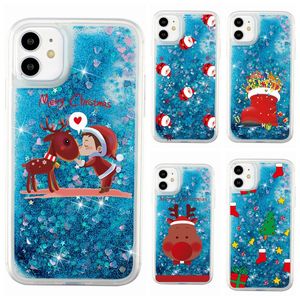 Vrolijk Kerstfeest Mooie Herten Jongen Boom Geschenken Mode Glinsterende Flow Pailletten Zand Telefoon Gevallen Voor Iphone 12 11 Pro X Xs Max Xr 6 7 8 Plus