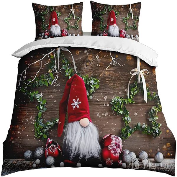 Feliz navidad Modern Druvet Vuez Conjunto de camiones retro del Día de la Independencia con gnomos y ropa de cama con globos de banderas estadounidenses