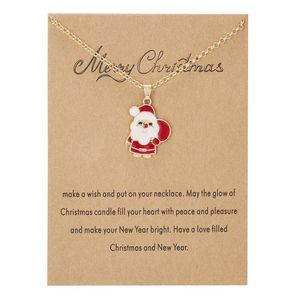 Merry Christmas Ketting met Gift Card Santa Claus Boom Sok Sneeuwpop Hanger Gouden Kettingen Voor Vrouwen Meisjes Partij Sieraden 8 stijlen