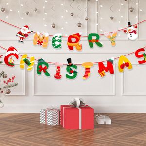 Merry Christmas Paper Banner vlaggen Garland Xmas Decorations For Home Santa Ornament Hanging Flag 2022 Navidad Nieuwjaarsfeestje