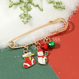 Vrolijk Kerstfeest Pin Broche Schattige Dieren Sluiting Pins Gespen Kerstman Handschoen Sneeuwpop Keten Kwastje Grote Naald Pins Sieraden