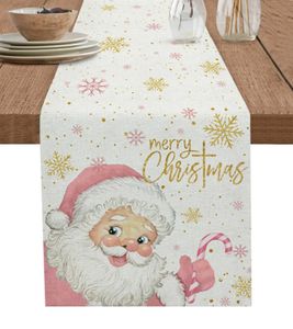 Joyeux noël rose vieil homme flocon de neige bonbons décor de mariage chemin de Table cuisine café salle à manger tissu décoration de la maison 240127
