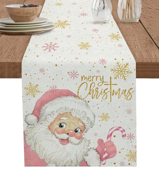 Feliz Navidad, rosa, viejo, copo de nieve, caramelo, decoración de boda, camino de mesa, cocina, cafetería, comedor, tela, decoración del hogar 240127