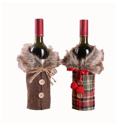 Frohe Weihnachten Rotwein Flasche Abdeckung Nette Schleife Plaid Weihnachten Kleidung Wein Abdeckungen Noel Decor DF270