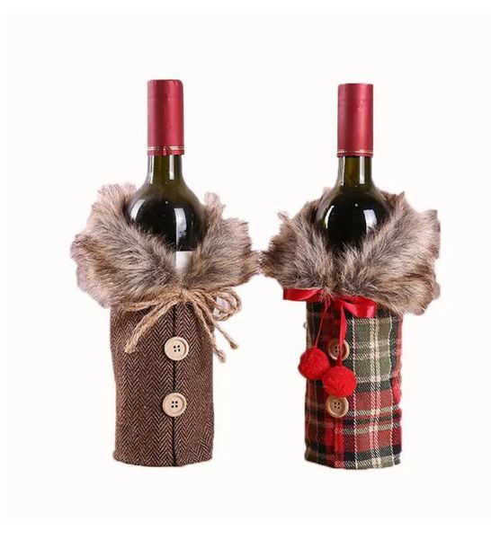 Couverture de bouteille de vin rouge joyeux noël, joli nœud à carreaux, vêtements de noël, couverture de vin, décor de noël DF270