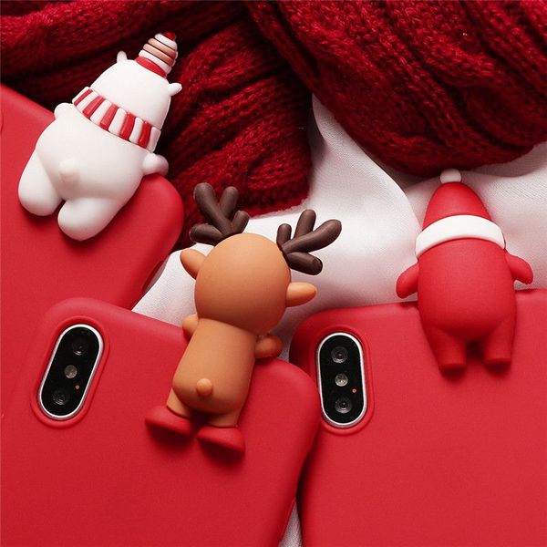 Joyeux Noël Santa Claus Deer Doll Silicon Case Pour iPhone 12 Mini 11 Pro Max XR 8 plus coques de téléphone