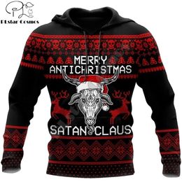 Merry Christmas Satanic Claus 3D Gedrukt Mode Hoodies Mannen Sweatshirt Unisex Zip Pullover Casual Jas Tracksuit DW0253 220402