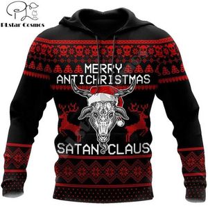 Joyeux Noël satanique Claus 3D imprimé mode sweats à capuche hommes sweat unisexe zip pull veste décontractée survêtement DW0253 211116