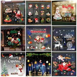 Merry Christmas Stickers Snowflake Window Decals Witte Sneeuwvlokken Santa Claus Deer Snowman 50 * 70cm Kerstmotief ornamenten
