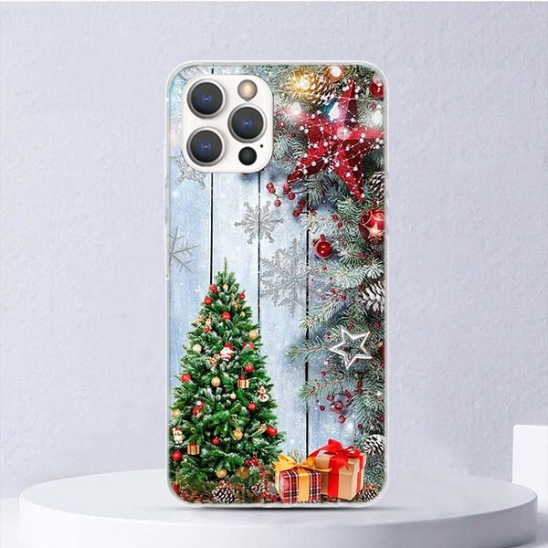Merry Christmas Tree Snow Case suave para iPhone 11 12 13 Mini 14 Pro Max 15 Cubierta Apple Phone Cover x xs xr SE 7 más 8 + 6s 5s