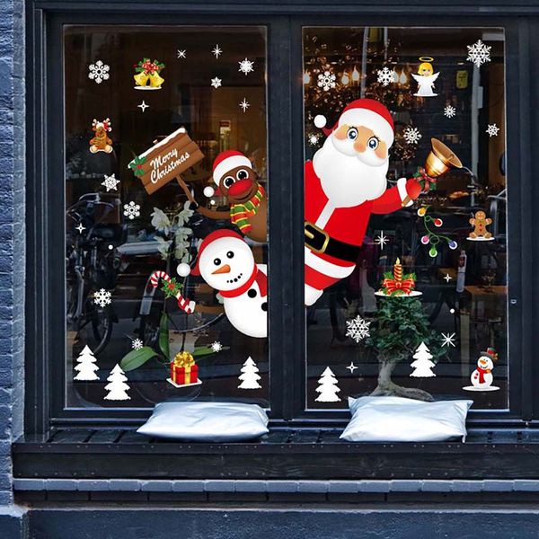 Pegatina de cristal para ventana de Navidad, pegatinas de pared de árbol de Navidad, muñeco de nieve, Santa, decoración de dormitorio para el hogar, regalo de Año Nuevo