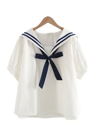 Merry Pretty Summer Women Cotton Top and Bloses Style PREPY SAILOR COLLAR ALE AZULO BLUSIÓN NARVIA SEGUICIA UNIFORMA DE LA ESCUELA 240407