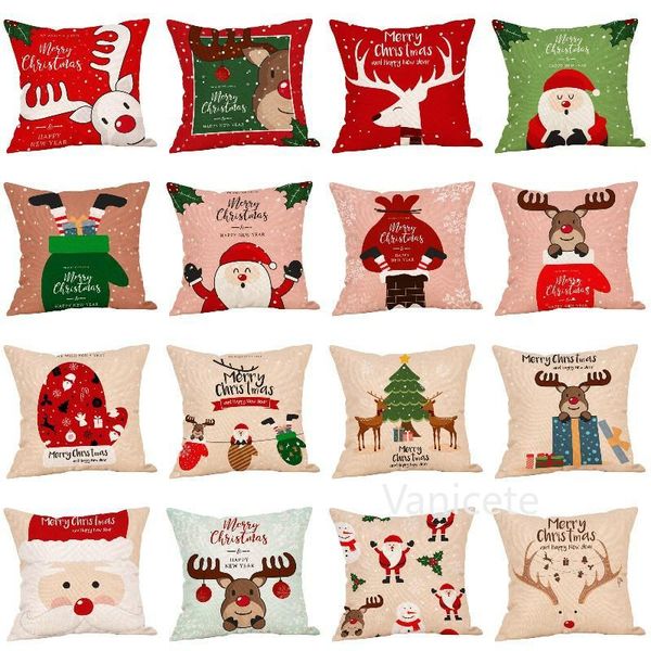 Joyeux Noël Housse de Coussin Décoration de Noël Taie d'oreiller Père Noël Elk Coussin-Couvre Lin maison canapé coussin-case T9I001459