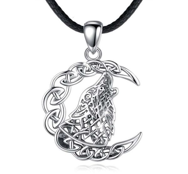 Merryshine 925 Sterling Sier Men Celtic Viking Jewelery Moon Wolf Collar Colgante8420694