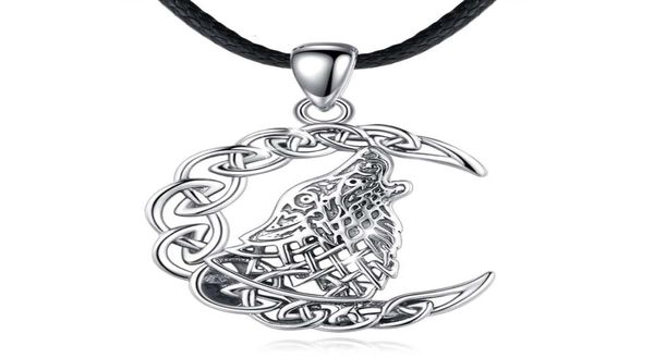 Merryshine 925 Sterling Sier Men Celtic Viking Jewelery Moon Wolf Collar Colgante3163615