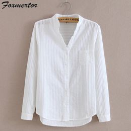 Mertor 100 Katoenen Shirt Witte Blouse Lente Herfst Blouses Lange Mouw Casual Tops Solid Pocket Blusas 66 240102