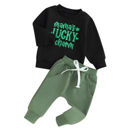 Mesalynch Toddler Baby Boys St Patrick S Day Tracksuits 2pcs Lucky Charm Deset Set lange pullover Jumper Sweatshirt met lange mouwen