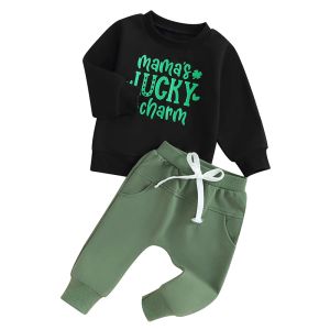 Mesalynch para niños pequeños Baby Boys St Patrick S Day Tracksuits 2 PCS Lucky Charmward Ropa Juego de manga larga sudadera de jersey