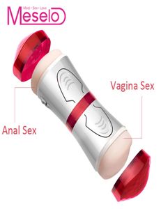 Meselo Dubbele Gaten Kunstkut Vibrator Realistische Vagina Anale Speeltjes Voor Mannen Handen Verwijderbare Sucker Penis Trainer Y2018100584