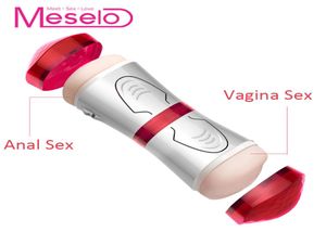 Meselo Double trous mâle masturbateur vibrateur réaliste vagin Anal jouets sexuels pour hommes mains amovible ventouse pénis formateur Y2011617366