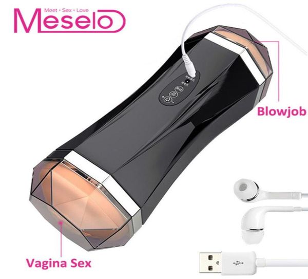 Meselo Luxury Electric Male Masturbator for Man puede conectar la mamada de auriculares Vagina Real Pussy Sex Machine Toys para hombres Nuevos J18730773