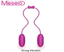 Meselo Nieuw ontwerp Dubbele kop Bullet Vibrator Clitoral Vagin Anal Vibrerende Jump Eggs 60 cm Touw Verbind volwassen seksspeeltjes voor vrouwen C9910560