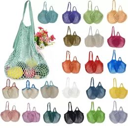 Bolsas de malla lavable algodón reutilizable comestibles net de compras bolsas de compras ecológicas para frutas verduras portátiles cortas y largas 0521