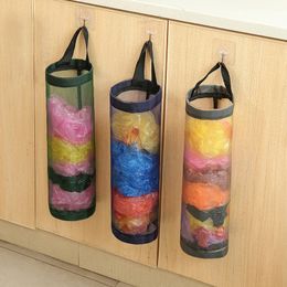 Mesh hangende opslag dispensers opvouwbaar ademende wasbare wasbare hangende gaas vuilniszak organisator voor keuken plastic zak opslag