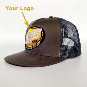 Mesh hoed platte rand aanwezig geschenk heersende hoofddeksels promotie populaire trucker hat snapback close Custom honkbal hoeden caps