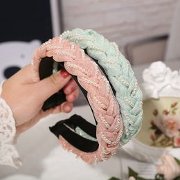Mesh Headband Wide Side Twist Pearl 3.2Cm Baby Hair Bands With Flowers Hair Style Girl Easy YYzHU