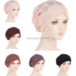 Mesh Kant Mutsen Vrouwen Bloem Baggy Slouchy Motorkap Hoed Hijab Skullies Tulband Mode Haaruitval Hoofddoek Wrap Cover Chemo Cap