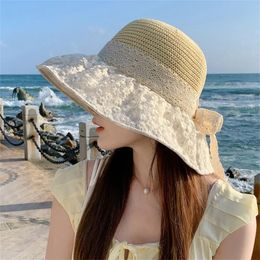 Mesh Lace Sun Hat Fashion Sunscreen UV Protection Sunshade Bowknot Fisherman Summer240409