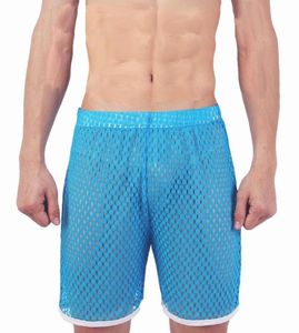 Mesh Men Shorts Sexy Beach Board Voir à travers Fishnet Gay Male Stage Loose Hollow Out Blue Red Black Blanc Men039S3364296