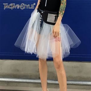 Mesh patchwok denim rok vrouwen hoge taille sexy mini rokken vrouwelijke Koreaanse zomer mode kleding groot 210521