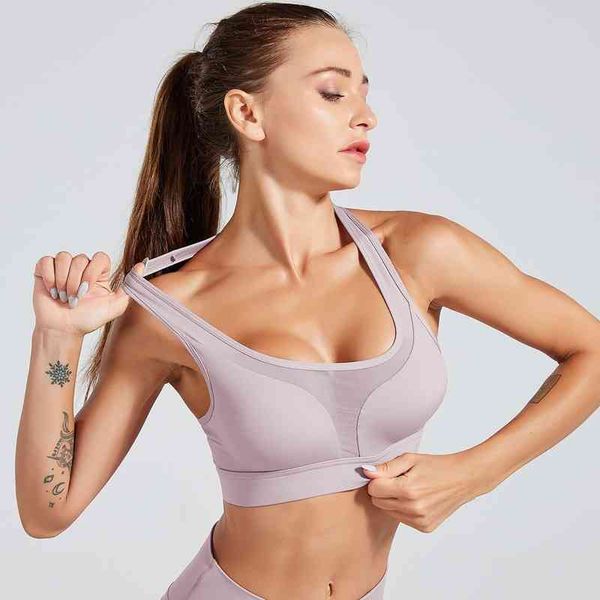 Mesh Patchwork Running Sports Bra Comfrtable Fitness Brassiere Transpirable Push Up Gym Crop Top Mujer Ropa Deportiva Mujer 210514