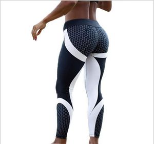 Mesh patroon print leggings fitness leggings voor vrouwen sportieve workout leggings elastische slanke zwart witte broek3016621