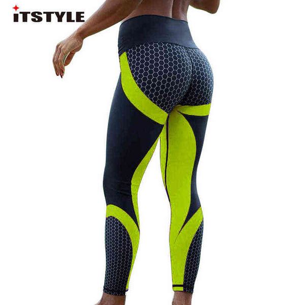 Maille motif imprimé Leggings fitness Leggings pour femmes sport entraînement Leggins élastique mince noir blanc pantalon H1221