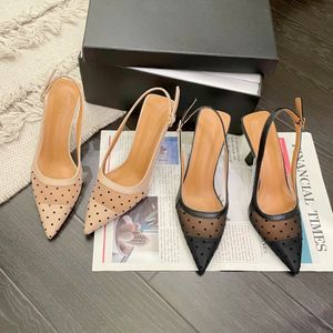 Zapatos de verano de lunares de malla para Mujer, sandalias con punta estrecha y talón descubierto, zapatos de Mujer WSH4793
