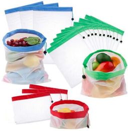 Mesh Produce Bags Grocery Shopping Divers Organisateur Fruits Légumes Sacs De Stockage Cordon Jouets Réutilisables Lavable Eco Friendly Pouc A5018